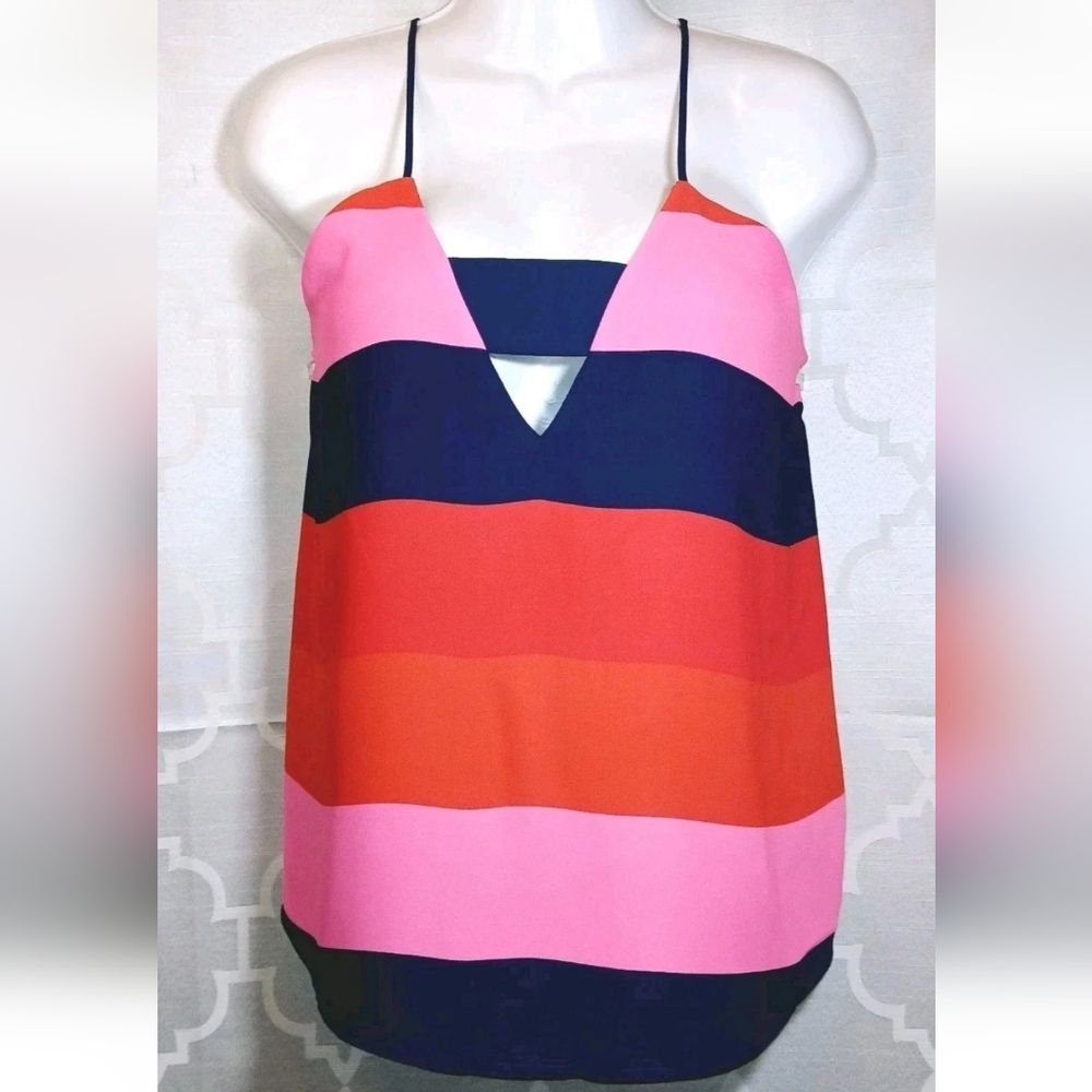 EXPRESS Size M Camisole Striped Tank Top Vibrant Red Pink Orange Blue.